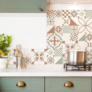 Lot de 2 Bandeaux Aluminum Carreau de ciment Vert et Terracotta - 99deco - L100xH20cm Ep.3 mm