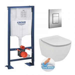 Grohe Rapid SL + Cuvette TESI aquablade/abattant frein de chute + Plaque de commande + Set d'isolation phonique (Autoportanttesi1)