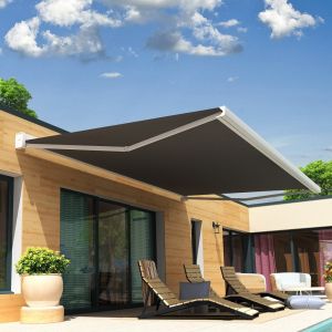 Store banne coffre int&eacute;gral SOA 3,00x2,50 M (Manuelle - Blanc satin&eacute; RAL9010 - Gris fonc&eacute; 250g/m&sup2;)