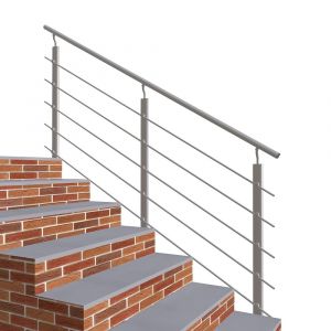 Garde-corps - Pour int&eacute;rieur et ext&eacute;rieur - Aluminium argent&eacute; - Avec 5 traverses et 1 main courante - 200cm - Fixation lat&eacute;rale