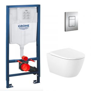 Grohe Pack WC B&acirc;ti-support Rapid SL + Cuvette suspendue Roca + Abattant softclose+ Plaque Chrome (RapidSL-Ona-1)