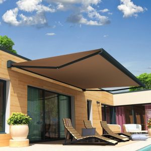 Store banne coffre int&eacute;gral SOA 3,00x2,50 M (Manuelle - Gris anthracite structur&eacute; RAL7016ST - Taupe 250g/m&sup2;)