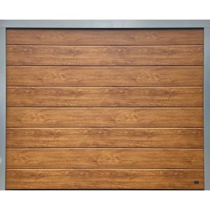 Porte de garage sectionnelle ch&ecirc;ne dor&eacute; motoris&eacute;e l.240 x H.200 cm x Ep.40 mm