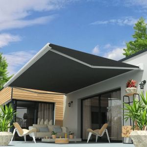 Store banne coffre int&eacute;gral CELESTE 3,00x2,50 M (Motoris&eacute; Secours &agrave; T&eacute;l&eacute;commande + LED - Blanc satin&eacute; RAL9010 - Gris fonc&eacute; 250g/m&sup2;)