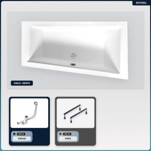 Baignoire asymétrique - 160 x 90 cm - Droite - sans Habillage - avec Pieds - Vidage Chrome - INTIMA SLIM