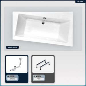 Baignoire asymétrique - 170 x 110 cm - Droite - sans Habillage - avec Pieds - Vidage Chrome - INFINITY