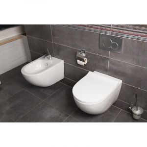 Pack WC Bati Geberit  DuofixBasic + VITRA Cuvette sans bride SENTO avec abattant softclose + Plaque de commande Delta 35 blanc