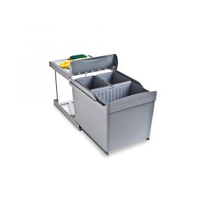 Poubelle de recyclage pour fixation inférieure et extraction automatique dans caisson de cuisine 1x16litres 2x7,5litres, Plastique gris