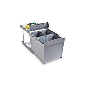 Emuca Poubelle de recyclage pour fixation inférieure et extraction automatique dans caisson de cuisine 1x16litres 2x7,5litres, Plastique gris