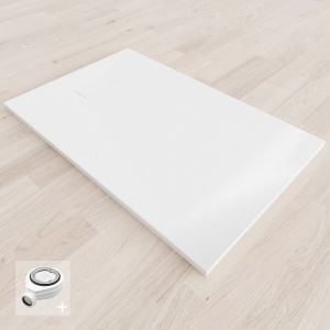 BAYA Receveur de douche 80 x 140 cm Blanc extra-plat aspect pierre + bonde incluse