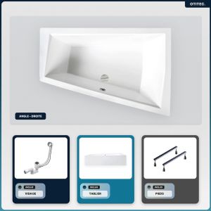 Baignoire asymétrique - 170 x 125 cm - Droite - avec Tablier - Pieds - Vidage Chrome - INTIMA DUO