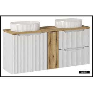 Meuble sous vasque de 140 cm - avec 2 vasques à poser - avec plan - Oak/Blanc - 2 portes/tiroirs - VOLTA WHITE