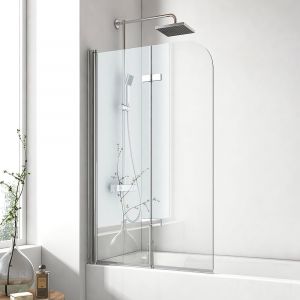 EMKE Pare de baignoire en 6 mm verre securit Paroi de douche pliable pour baignoire Rev&ecirc;tement Nano facile &agrave; nettoyer 110 x 140 cm