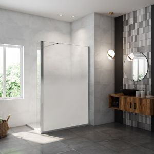 AICA paroi de douche à l'italienne 140x200cm Modèle Brume avec retour pivotant 40x200cm, paroi de douche en 8mm verre trempé avec barre de fixation 73-120cm en carré