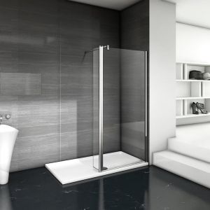 Paroi de douche 120+40x200cm avec barre de fixation 140cm en carré, verre 8mm clair de sécurité, AICA paroi de douche à l'italienne avec retour pivotant 40cm