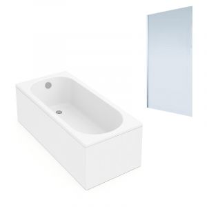 Baignoire droite Oberon quaryl 170 x 75 cm + Pare bain gauche AURYS Mist 1 chrom&eacute;