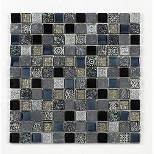 Mosa&iuml;que en verre-pierre-miroir noir-d&eacute;cor