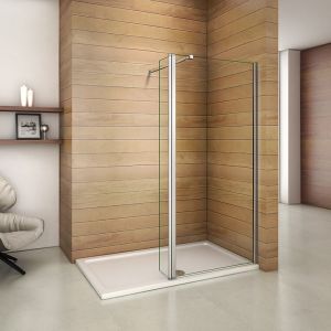 Paroi de douche 70+40x200cm avec barre de fixation 73-120cm en carré, verre 8mm clair de sécurité, AICA paroi de douche à l'italienne avec retour pivotant 40cm