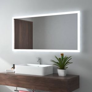 EMKE Miroir lumineux salle de bain 120x60cm, Miroir LED avec Interrupteur &agrave; bouton, Anti-bu&eacute;e, Miroir avec &eacute;clairage lumi&egrave;re Blanche Froide/Chaude