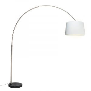 Lampadaire arc acier abat-jour tissu blanc 45 cm - XXL