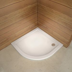 AICA receveur de douche blanc 90x90x3cm 1/4 de cercle, extra-plat, gel coat, bac à douche anti-dérapant avec la bonde de receveur et le siphon 90cm