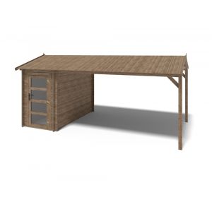 Abri de jardin en bois - 1.5x3 m avec extension de 1.5x2.76 m - 4.5 m&sup2; - Trait&eacute; - DOM673+DOS194