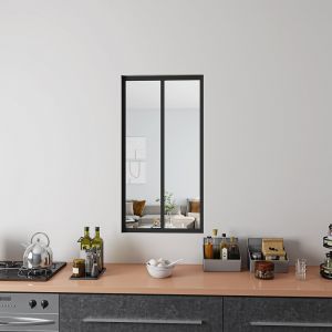 AICA Verrière Atelier en aluminium noir mat L.63xH.108cm 2 verres transparents inclus, Verrière fixe kit de verrière et vitrage