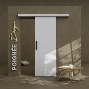 Porte Coulissante avec Rail + Poign&eacute;e Verticale - Laqu&eacute;e Damier 73 cm