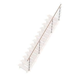 Rampe et garde-corps escalier droit - Aluminium et hetre - 335x96cm