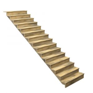 Escalier Bois Exterieur - 15 Marches Pleines - Largeur : 1m20 - Hauteur : 2m55 - Avec Contremarches - Pin du Nord - Traité Autoclave