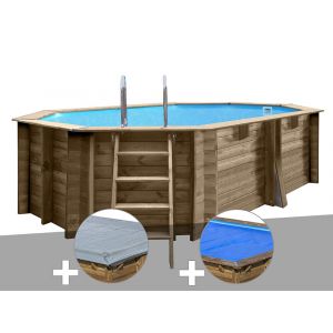 Kit piscine bois Gré Grenade 2 4,36 x 3,36 x 1,17 m + Bâche hiver + Bâche à bulles