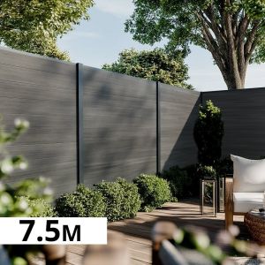 Kit Cloture Composite CRUZ Ardoise 7,5x1,8m - Bois composite & Aluminium - Poteaux Gris - Occultation - Recoupable