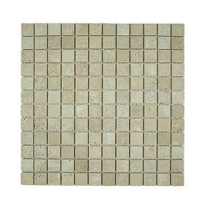 Albedo Pierre - Mosaïque en Travertin Ivoire vieilli 2,3x2,3x1 cm