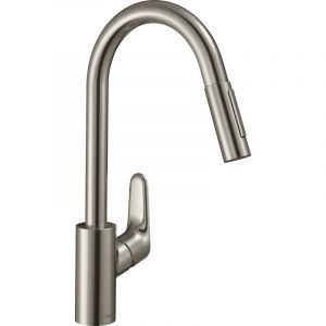 Hansgrohe Focus M41 Mitigeur d'évier 240 avec douchette extractible, 2 jets, Inox brossé (31815800)