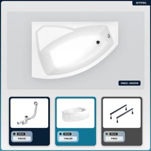 Baignoire asymétrique - 170 x 110 cm - Gauche - avec Tablier - Pieds - Vidage Chrome - RIMA