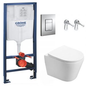 Grohe Pack WC Bâti-support + WC Swiss Aqua Technologies Infinitio sans bride, fixation invisible + Plaque chrome