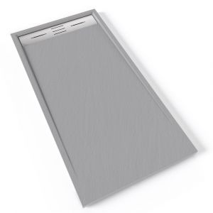 HIEMAL INOX Receveur de douche 70 x 140 cm résine Gris aspect ardoise + bonde inox incluse - Salle de bain