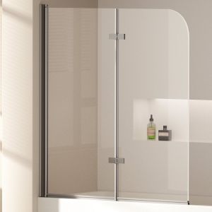 EMKE Pare de baignoire en 6 mm verre securit Paroi de douche pliable pour baignoire Rev&ecirc;tement Nano facile &agrave; nettoyer 120 x 140 cm