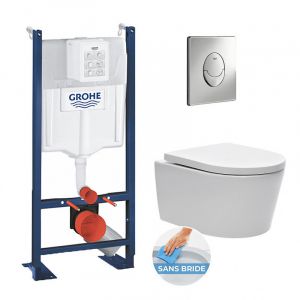 Grohe Pack WC Rapid SL autoportant + WC sans bride SAT, fixations cachées + Plaque chrome + Set d'isolation phonique