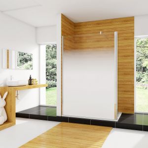 AICA paroi de douche à l'italienne 140x200cm Modèle Brume avec retour pivotant 30x200cm, paroi de douche en 8mm verre trempé avec barre de fixation 140cm en carré