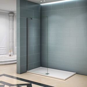 Paroi de douche 70x200cm avec barre de fixation d'angle 45cm, profilé en chromé, AICA paroi de douche à l'italienne en 8mm verre anticalcaire et securit