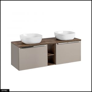 Meubles sous vasque - 140 cm - avec 2 Vasques à poser et Plan - BOLD TAUPE