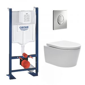 Swiss Aqua Technologies Pack WC Rapid SL autoportant + WC sans bride SAT, fixations cachées + Plaque chrome + Set d'isolation phonique