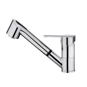 Mitigeur &eacute;vier &agrave; douchette bas ch&ecirc;ne chrome nf