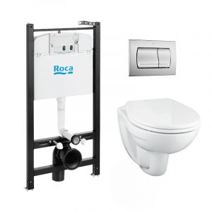 Swiss Aqua Technologies Pack B&acirc;ti-support ROCA ACTIVE + WC suspendu Porcher sans bride + plaque de commande chrome mat (RocaActivePorcher-2)