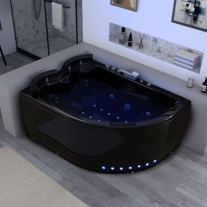 Baignoire Maori Balnéo Noire asymètrique côté Droit 32 jets