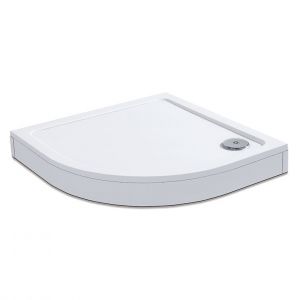 AICA receveur de douche blanc 80x80cm 1/4 de cercle, Extra-plat, bac à douche avec le kit de plinthe, 7 pieds, la bonde de receveur et le siphon 90cm