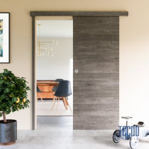 Kit porte coulissante en applique Gris blanchi 204x83cm avec serrure