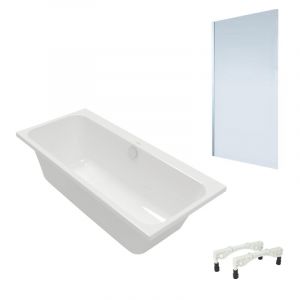Baignoire droite Architectura avec pieds 150 x 70 cm Blanc + Pare Bain gauche AURYS Mist 1 chrom&eacute;