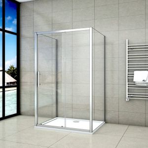 Cabine de douche coulissante en forme U 110x90x90x190cm en 5mm verre de s&eacute;curit&eacute;, AICA porte de douche coulissante 110cm + 2 parois lat&eacute;rales